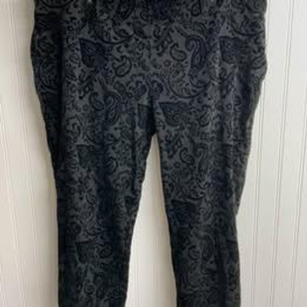 Faded Glory Womens XXL 20 Paisley Jeggings Gray Black Flocked Pull On Pants